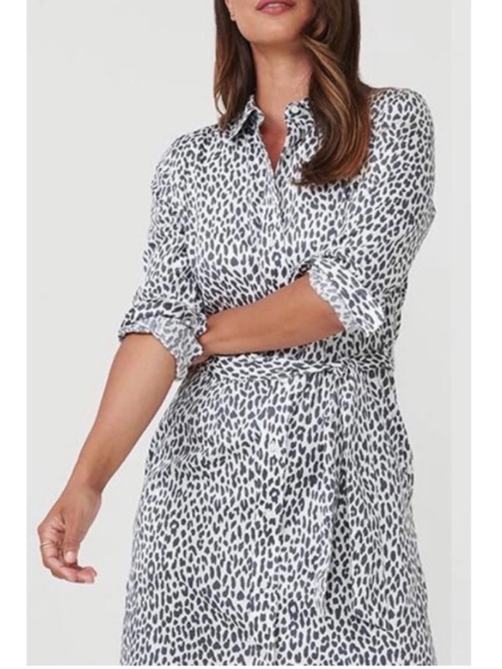 Untuckit for Her Eva Animal Leopard Print Waist Tie Button Down Shirt Dress 12